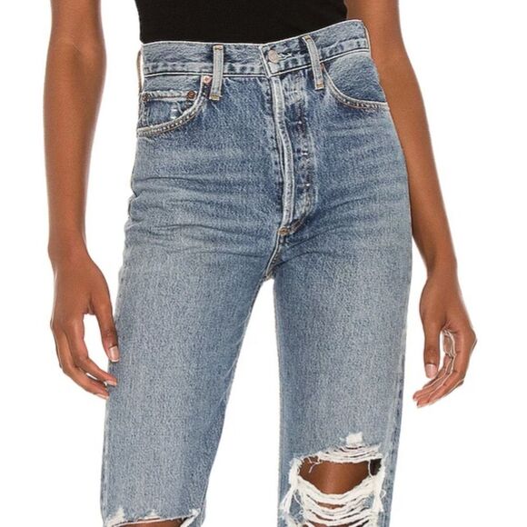 AGOLDE 28 Medium Vintage 90’s Mid Rise Loose Backdrop Denim Distressed Jeans - Picture 5 of 7